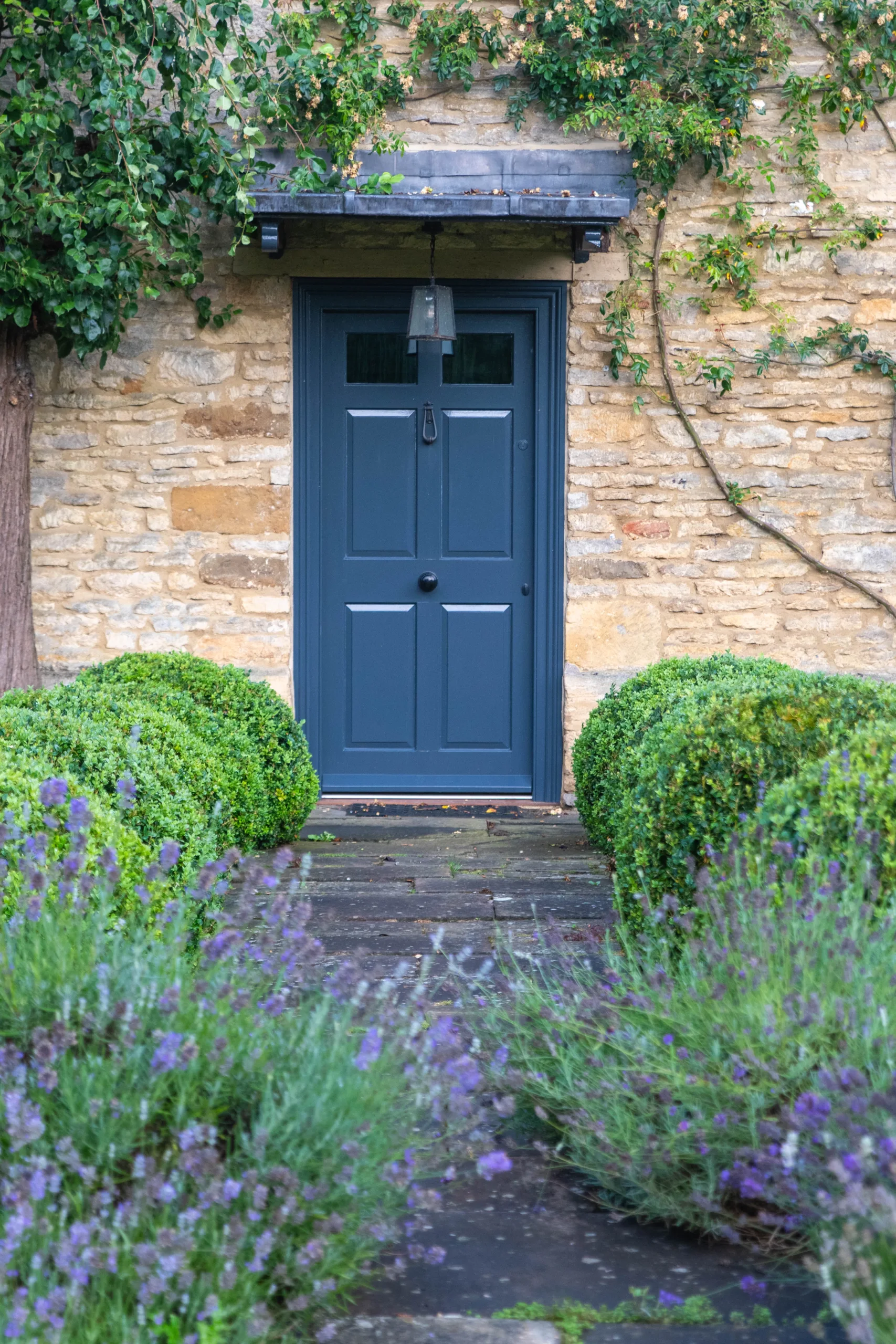 Aerial view of Oxfordshire farmhouse garden design with lake and native trees