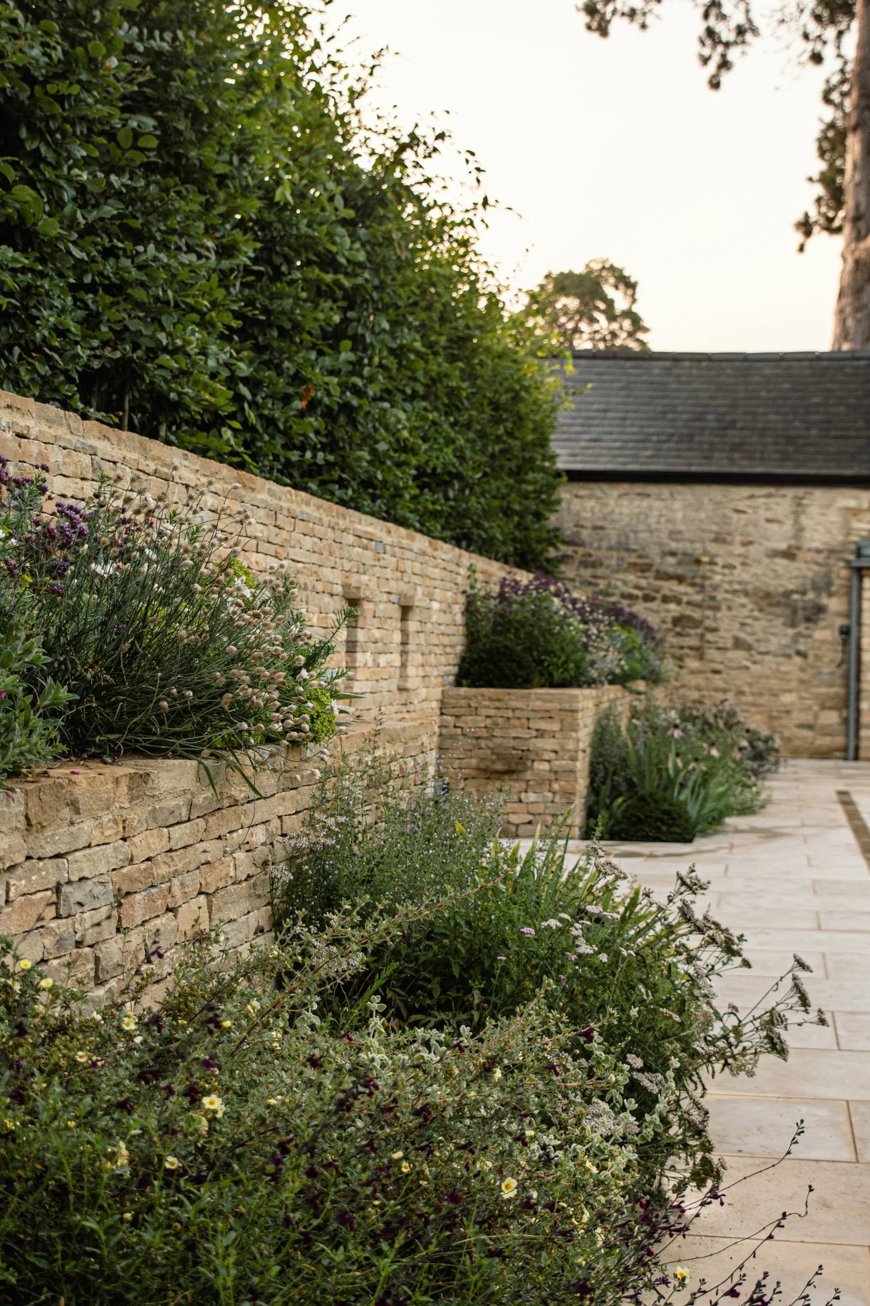 Modern Oxfordshire garden design with pool and rill surrounded by soft planting