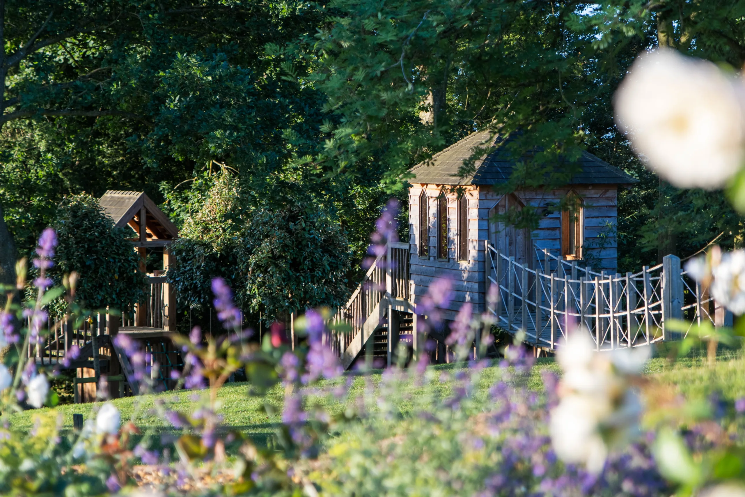 Warwickshire family garden design with bespoke timber climbing structure